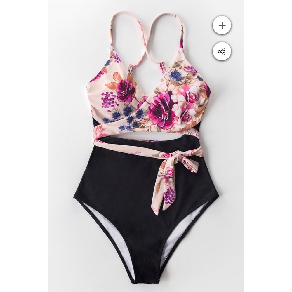 Cupshe- Floral and Solid One Piece Cutout